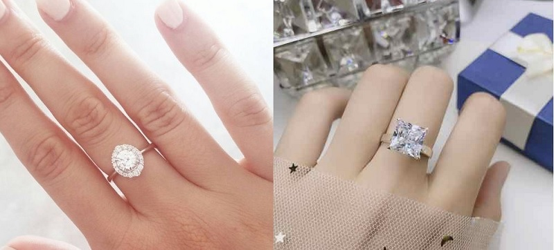 Chiếc nhẫn bản to vừa phải với mặt đính đá 